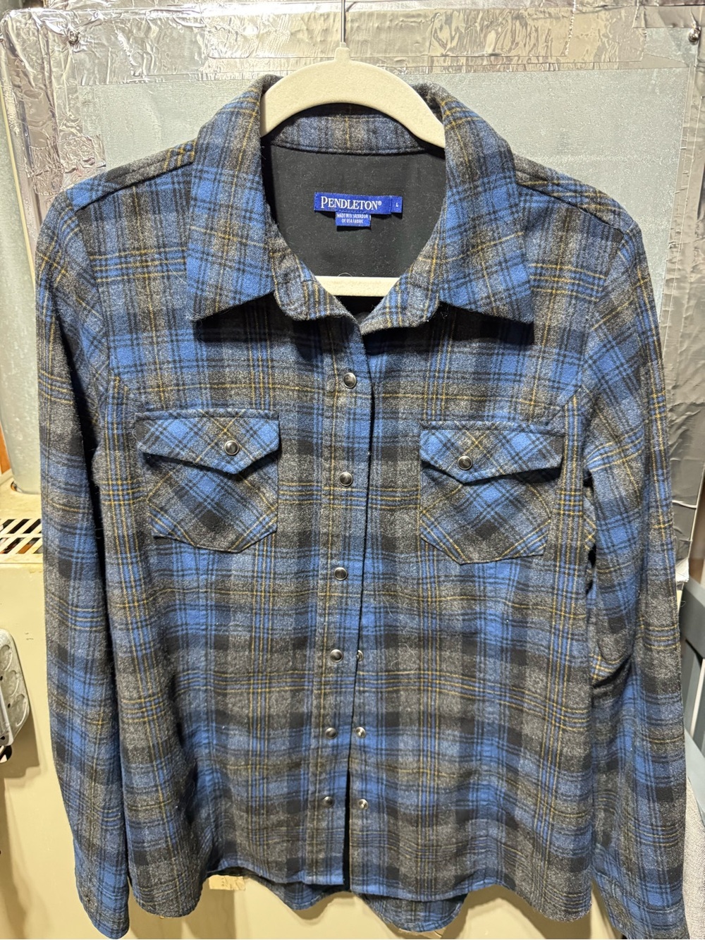 Pendleton Blue and Gray Plaid Snap Shirt